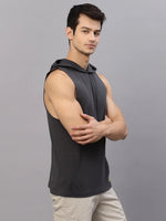 Rigo Dark Grey Hooded With Kangaroo Pocket Sleeveless T-Shirt Vest