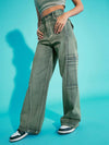 Girls Yellow Acid Wash Side Pocket Wide Leg Jeans