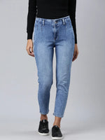 Women Blue Solid Mom Fit Denim Jeans-GZ-5496-1-Blue