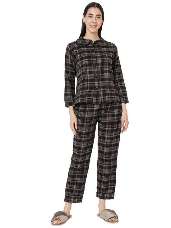 Smarty Pants Women's Brush Cotton Grey Color Checks Night Suit-SMNSP-920D-S