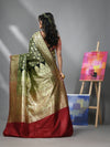 Dark Green Silk Banarasi Saree With Zari Woven Floral And Paisley Designs-MA52BSL441050005