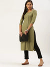 Women's Olive Solid Straight Kurta-SKC-3128-Olive