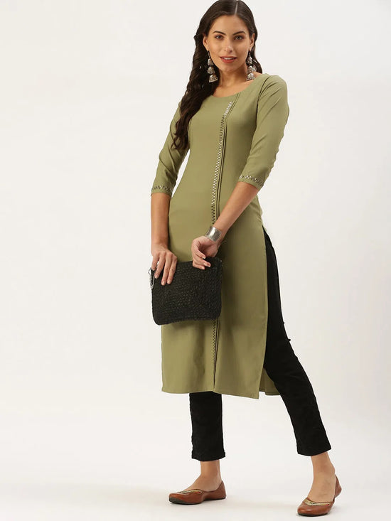 Women's Olive Solid Straight Kurta-SKC-3128-Olive