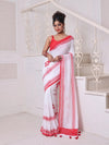 White Hibiscus Printed Bengali Style Mulmul Cotton Soft Saree-MA64MCT33690055