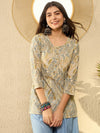 Ahika Women Blue Cotton Blend Abstract Printed Regular Tunic-VT1292