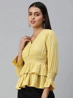 Women's Solid Yellow Top-AE-10229-Yellow