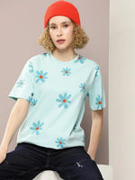 Dillinger Turquoise Blue Graphic Oversized T-Shirt-WMNCR399PTG-XS