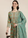 Women Green Floral Kurta Set-GW-3647-Green