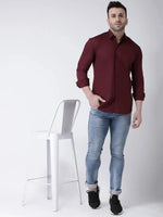 Hangup Men Slim Solid Shirts-CollarMaroonShirt