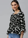 Women Black Self Design Peplum Top-AE-10268-Blackwhite