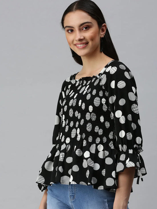 Women Black Self Design Peplum Top-AE-10268-Blackwhite