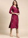 Women's Magenta Embellished Straight Kurta-GC-1006A-Magenta