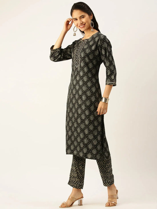 Women's Black Printed Kurta Sets-ON-1115-Black