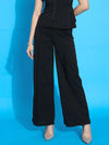 Women Black Front Pleated Straight Fit Trousers