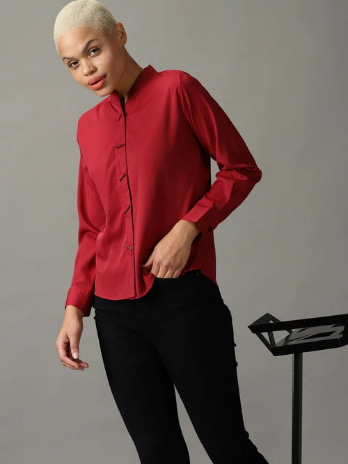 Women's Red Solid Shirt-SPN-10967-Maroon