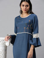 Women's Navy Blue Floral Anarkali Kurta-DW9282-Navyblue