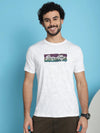 Venitian Men Printed Round Neck White Cotton Lycra T-Shirt