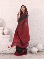 Black Pure Cotton Saree With Temple Border-MA54CT33440070