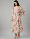 Women Cream Floral Maxi Dress-DW-3782-Cream