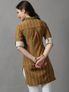 Women's Green Striped Longline Shirt-AE-10420-Olive