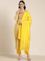 Women Yellow Floral Kurta Set-GW-3850-Yellow