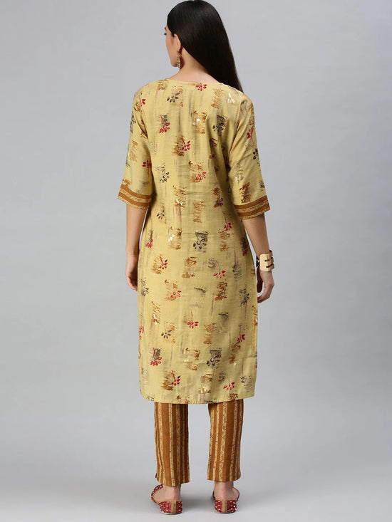 Women's Mustard Printed Kurta Sets-SKC3173-Mustard