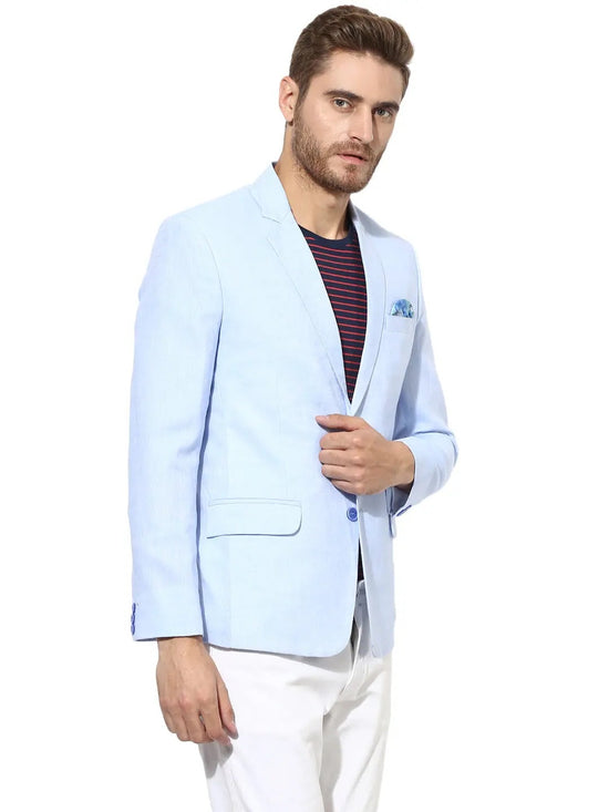 Hangup Men Standard Solid Men Formalwear-SkyBlueLinenBlazer