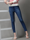 Women's Blue Solid Skinny Fit Denim Jeans-GZ-5187-Blue