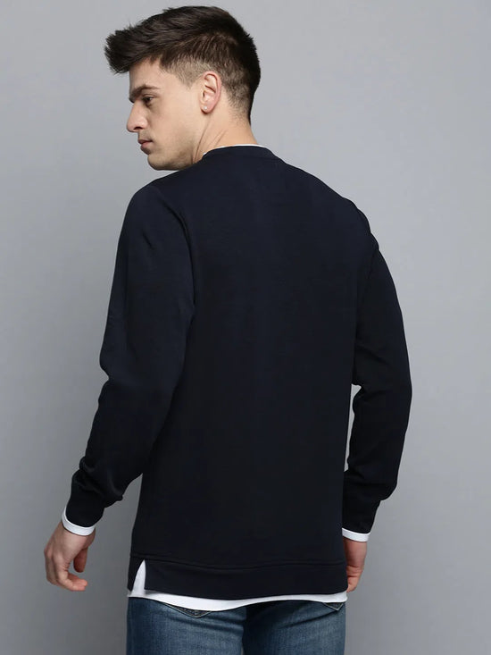 Men Navy Solid Casual Sweatshirt-BP-1436-Navyblue