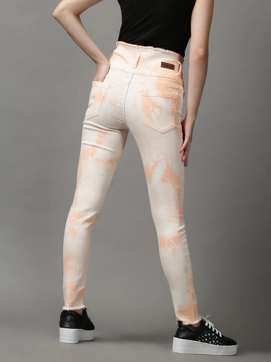 Women's Peach Solid Skinny Fit Denim Jeans-GZ-5138-Peach