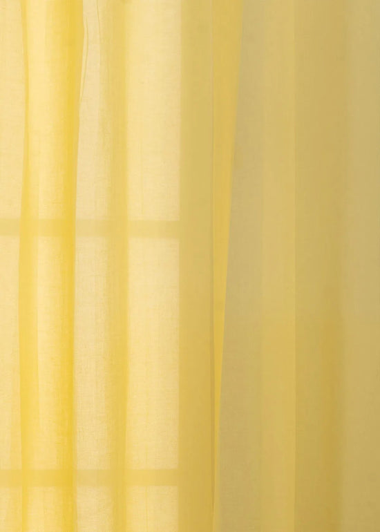 Solid Pale Yellow sheer 100% cotton plain curtain for Living room & bedroom - Light filtering - Pack of 1-230425064