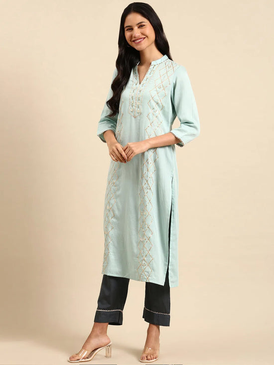 Women's Blue Solid Kurta Set-GW-9201-Blue