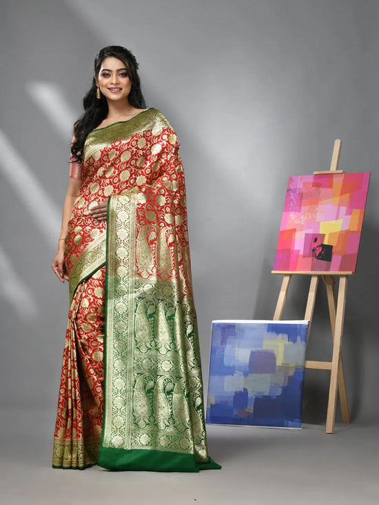 Red Silk Banarasi Saree With Zari Woven Floral And Paisley Designs-MA52BSL441050006