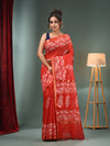 Red Blended Silk Handwoven Saree With Floral Border-MA50BSL34710001