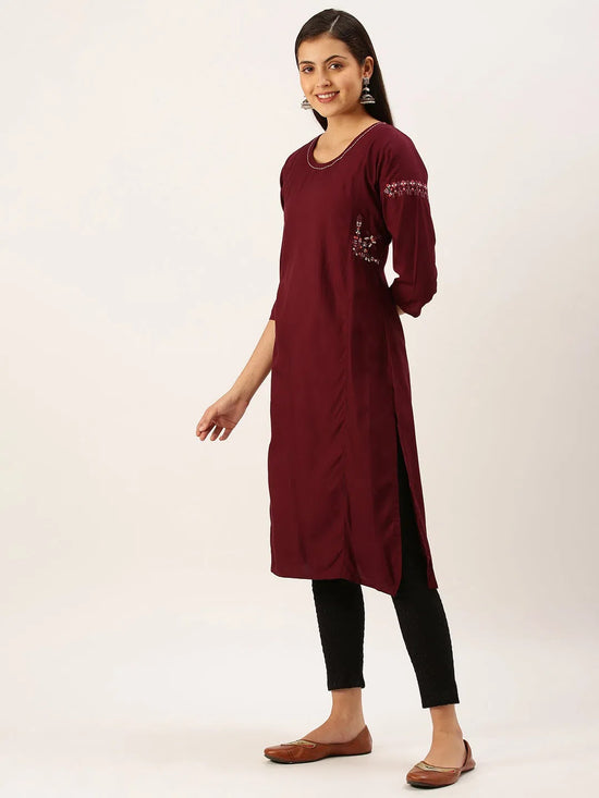 Women's Magenta Solid Straight Kurta-DF-1203-Magenta