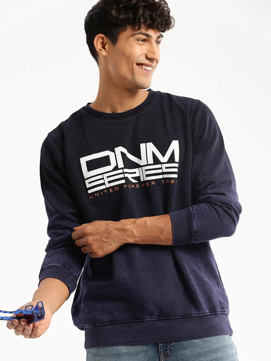 Men Navy Blue Round Neck Typography Pullover-EX-6000-2-Navyblue