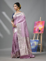 Periwinkle Katan Silk Banarasi Saree With Ethnic Motifs And Zari Woven Designs-MA52KA441380076