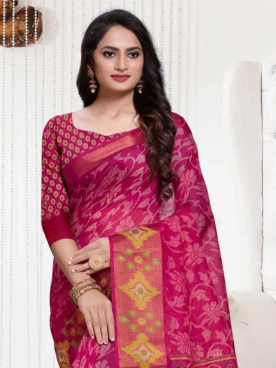 Saree Mall Women's Cotton Blend Pink Printed Designer Saree With Blouse Piece-TNZC04D