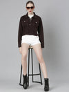 Women Coffee Brown Solid Denim Jacket-GZ-5599-Coffeebrown