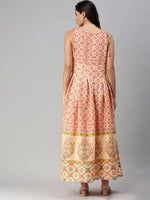 Women's Ethnic Motifs Peach Fit and Flare Kurta-FS-2216-Peach