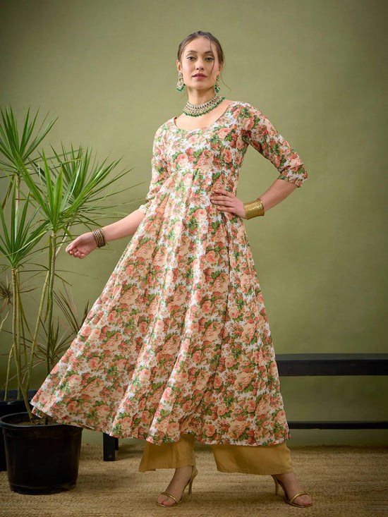 Women Peach Chanderi Floral Anarkali Maxi Dress-SHDRS11008_XXL