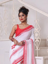 White Hibiscus Printed Bengali Style Mulmul Cotton Soft Saree-MA64MCT33690055