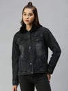 Women's Black Solid Denim Jacket Jackets-IM-JKT9836-Charcoal