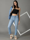 Women's Blue Solid Relaxed Fit Denim Jeans-GZ-5324-1-Blue