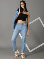 Women's Blue Solid Relaxed Fit Denim Jeans-GZ-5324-1-Blue