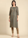 Women's Green Printed Straight Kurta-HO-1940-Green