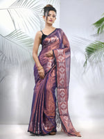 Blue Polka Dots Tissue Saree With Stripes Pallu-MA56TIS33830031