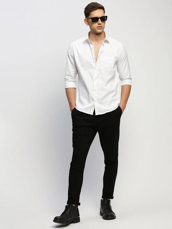 Men White Solid Shirt-RAYMONDSDOBBY-267-White