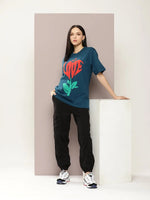 Dillinger Blue Graphic Oversized T-Shirt-WMNCR420PED-XS