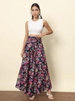 Navy Blue Floral Print Palazzo